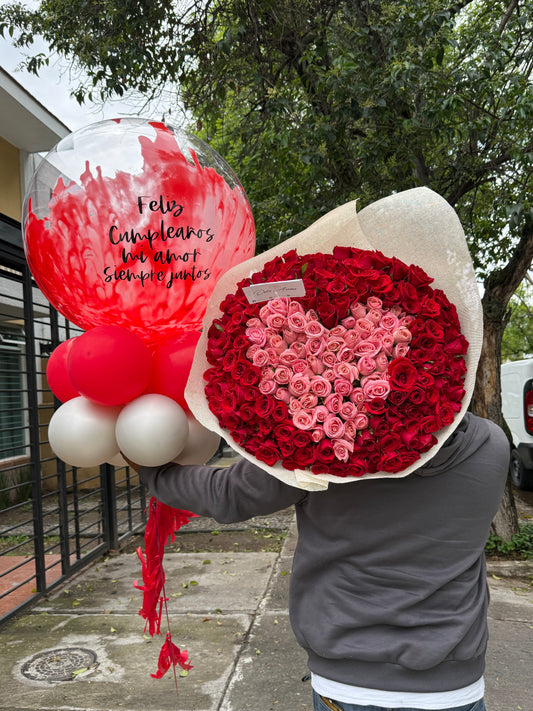 Paquete ramo 200 rosas y globo gigante