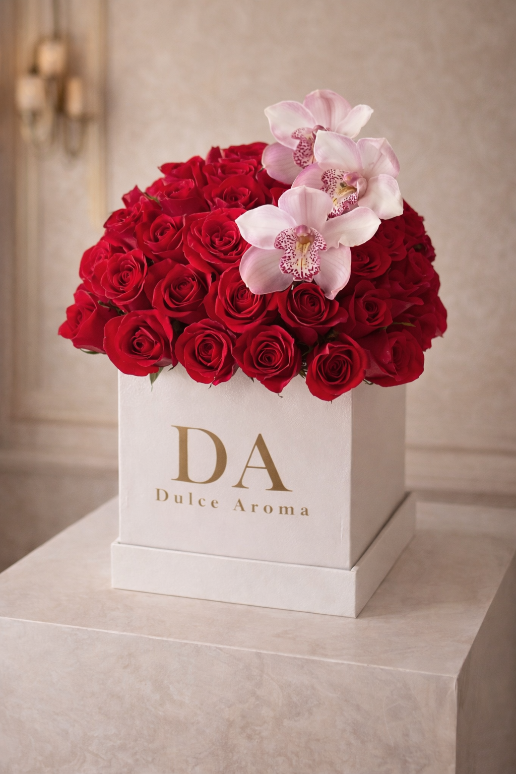 Esfera rosas y orquídeas