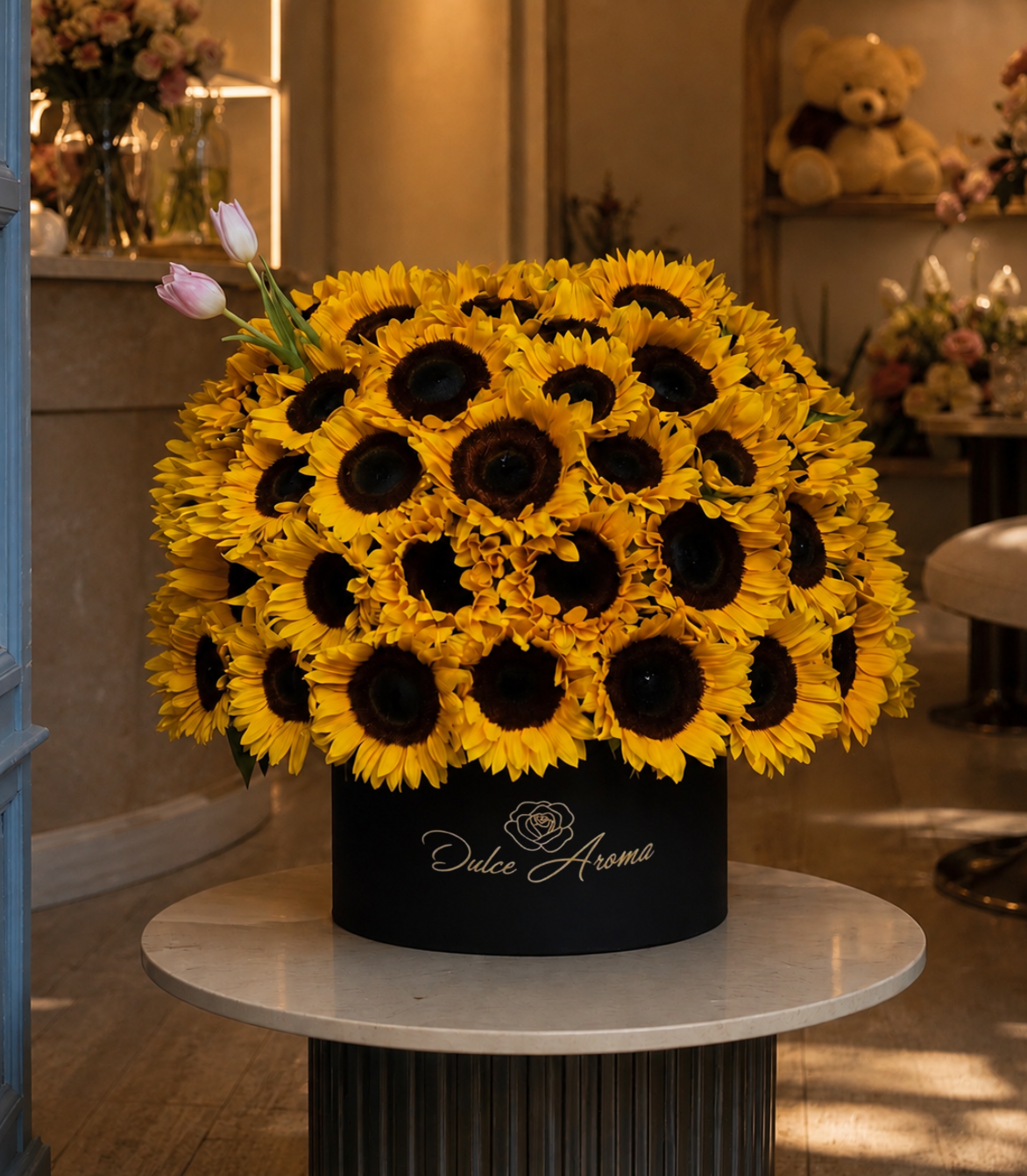 Media Esfera Girasoles y 10 Tulipanes