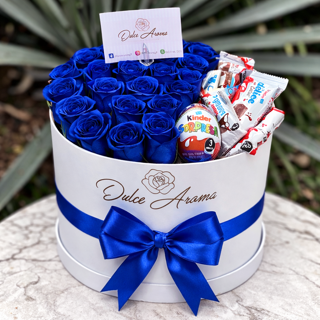 Caja circular rosas y dulces