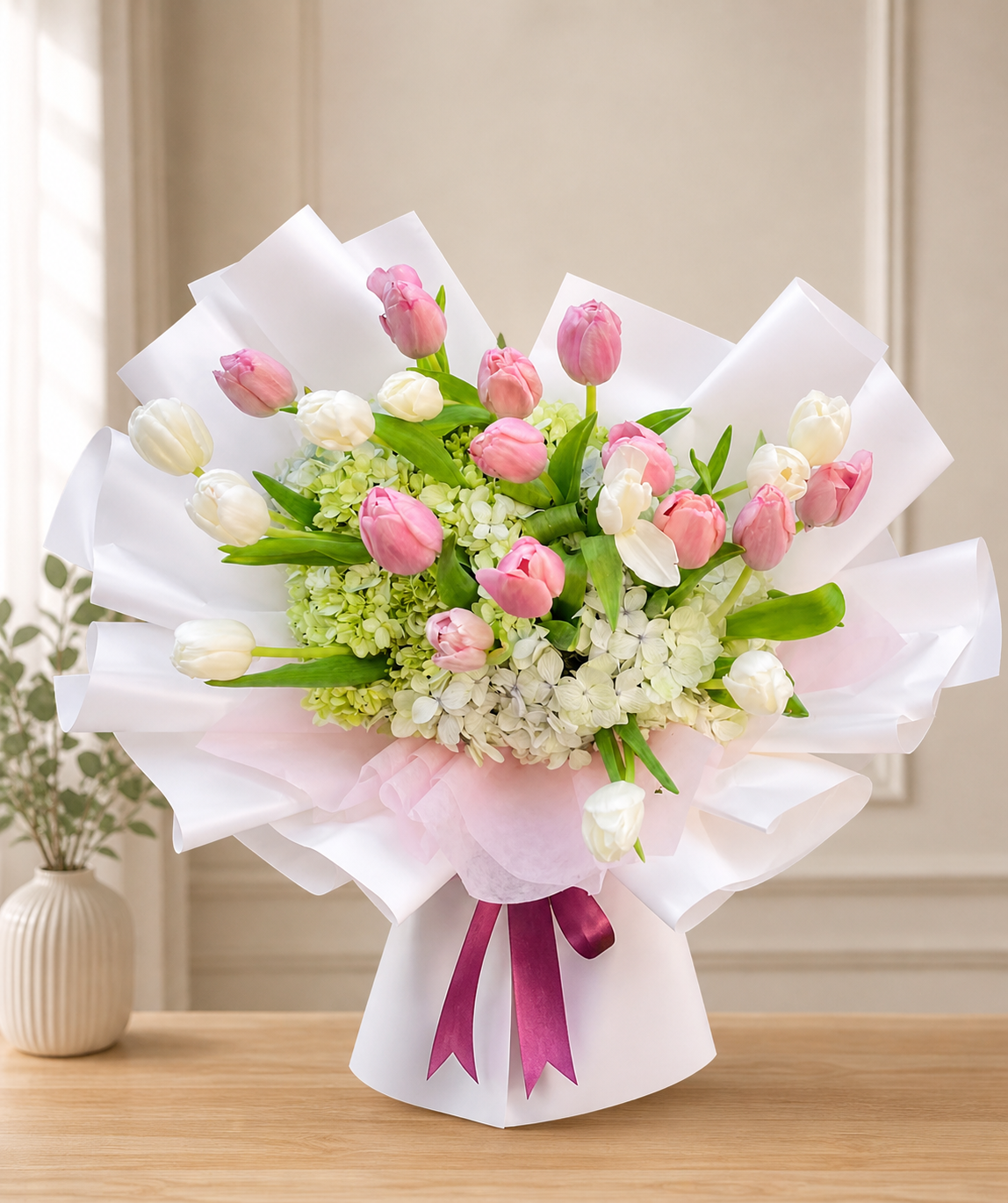 Ramo tulipanes y hortensias