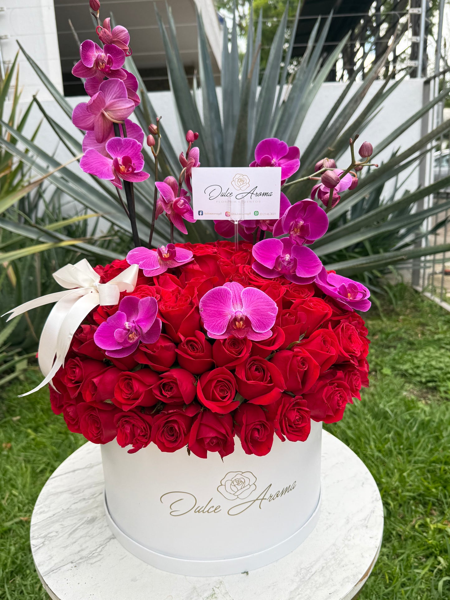 Esfera rosas y orquídeas