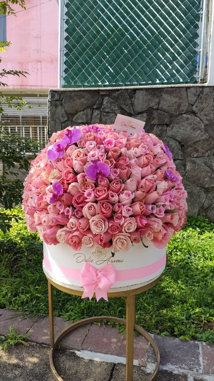 Cilindro Esfera 1000 rosas y orquídeas