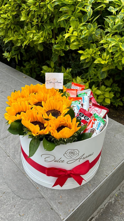 Caja Circular Girasoles y Dulces "FLORES AMARILLAS"