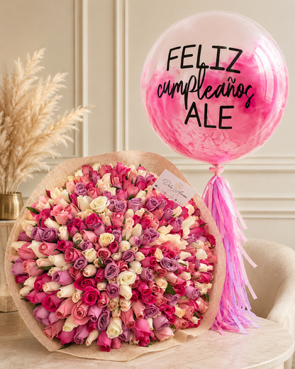 Paquete Ramo 300 rosas y globo