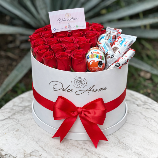 Caja circular rosas y dulces