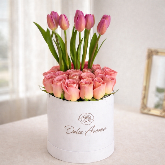 Cilindro rosas y tulipán