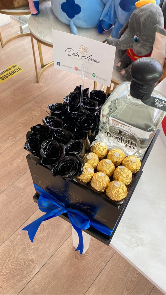 Caja rosas ferreros y don julio