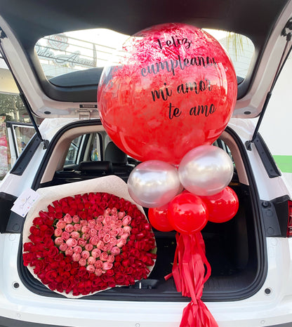Paquete ramo 200 rosas y globo gigante