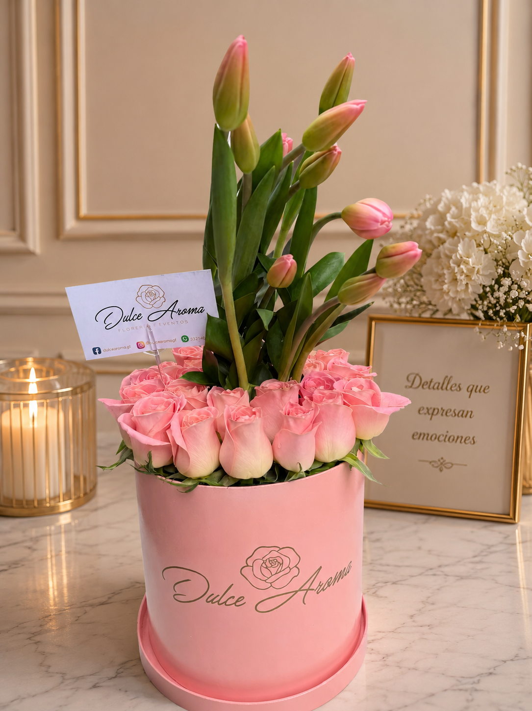 Cilindro rosa y tulipán
