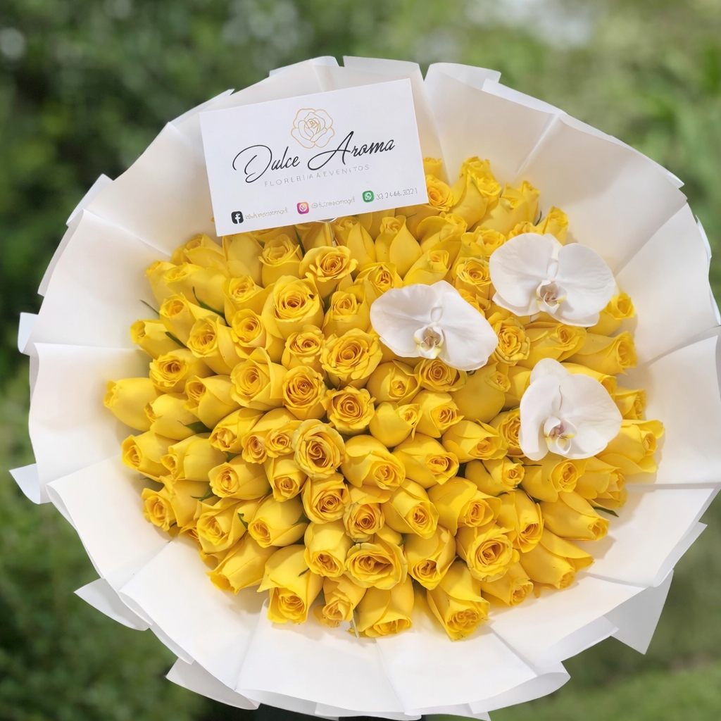 Ramo 100 rosas y orquídeas “FLORES AMARILLAS”