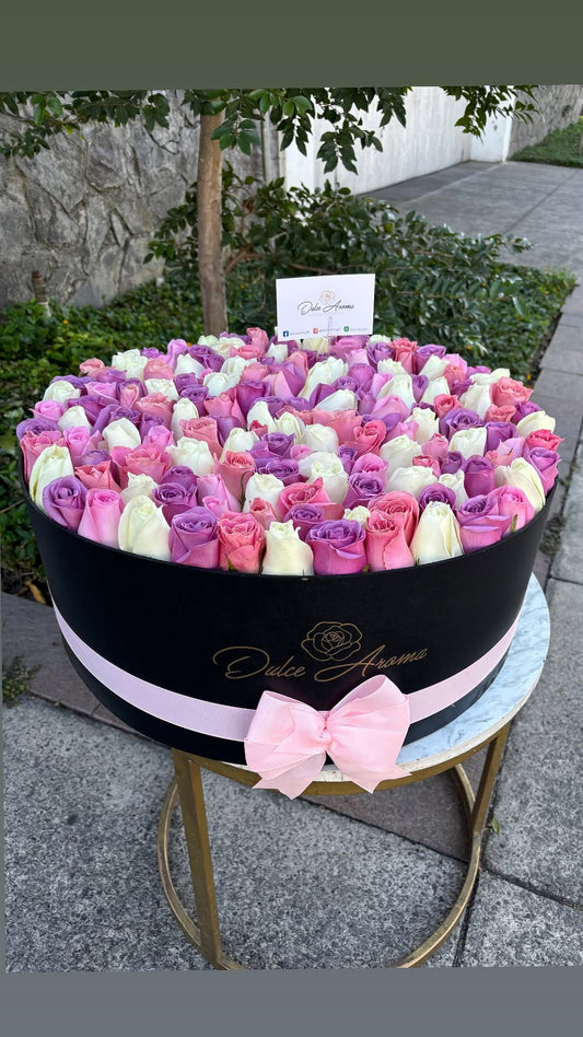 Caja circular pave rosas grande