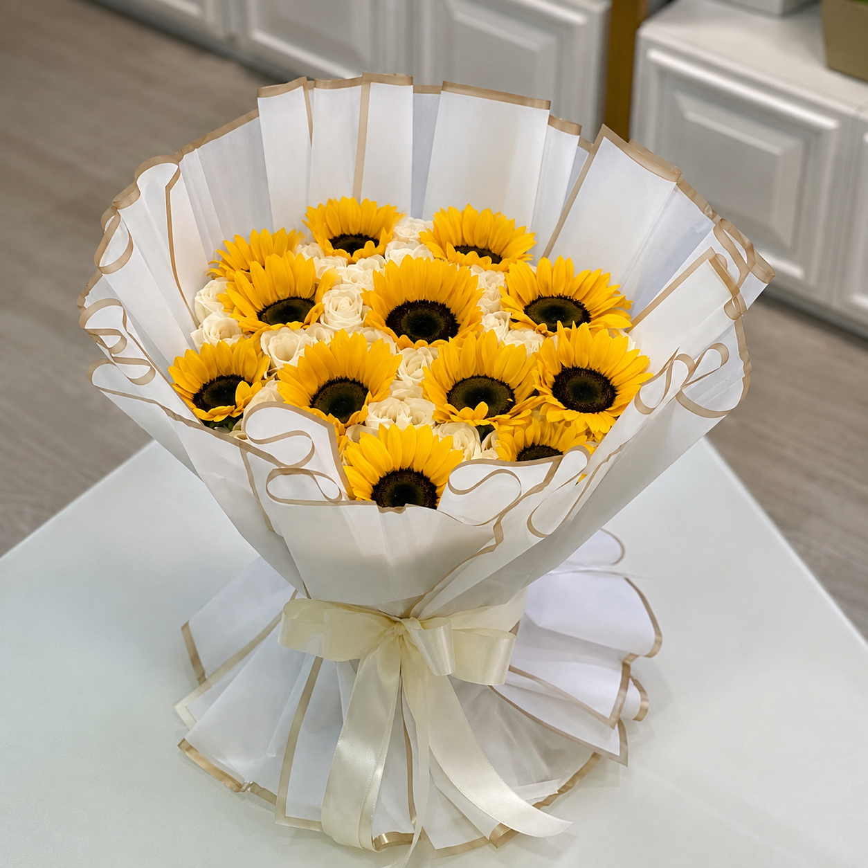 Ramo rosas y girasoles