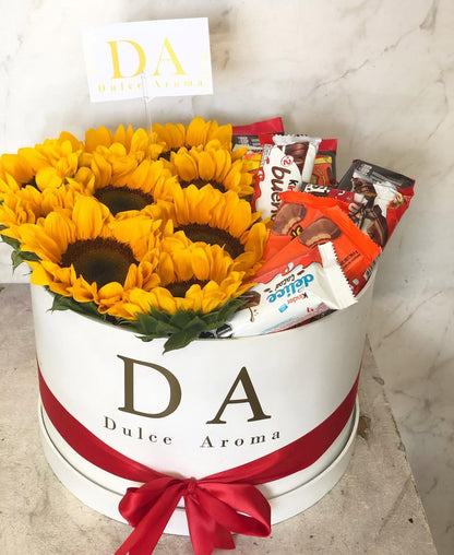 Caja Circular Girasoles y Dulces "FLORES AMARILLAS"