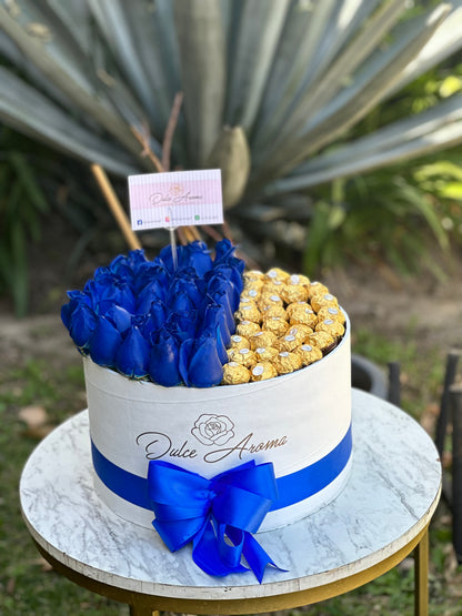 Caja circular rosas y ferreros