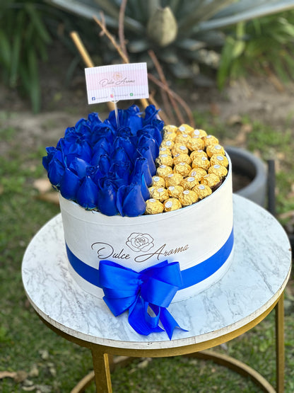 Caja circular rosas y ferreros