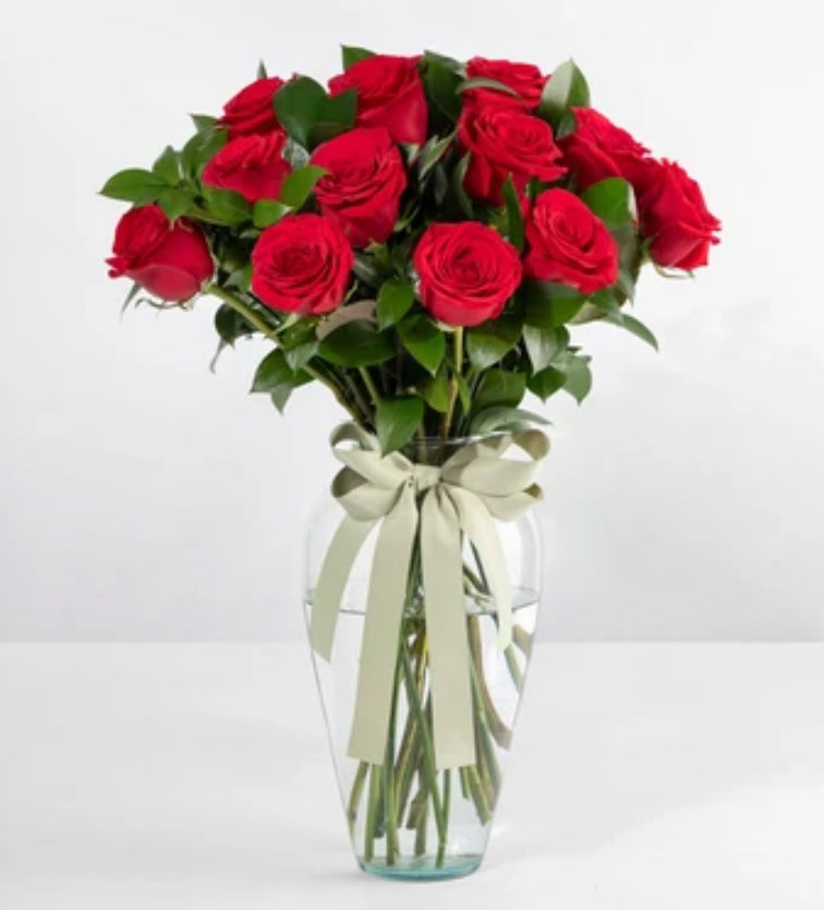Florero 12 Rosas Rojas