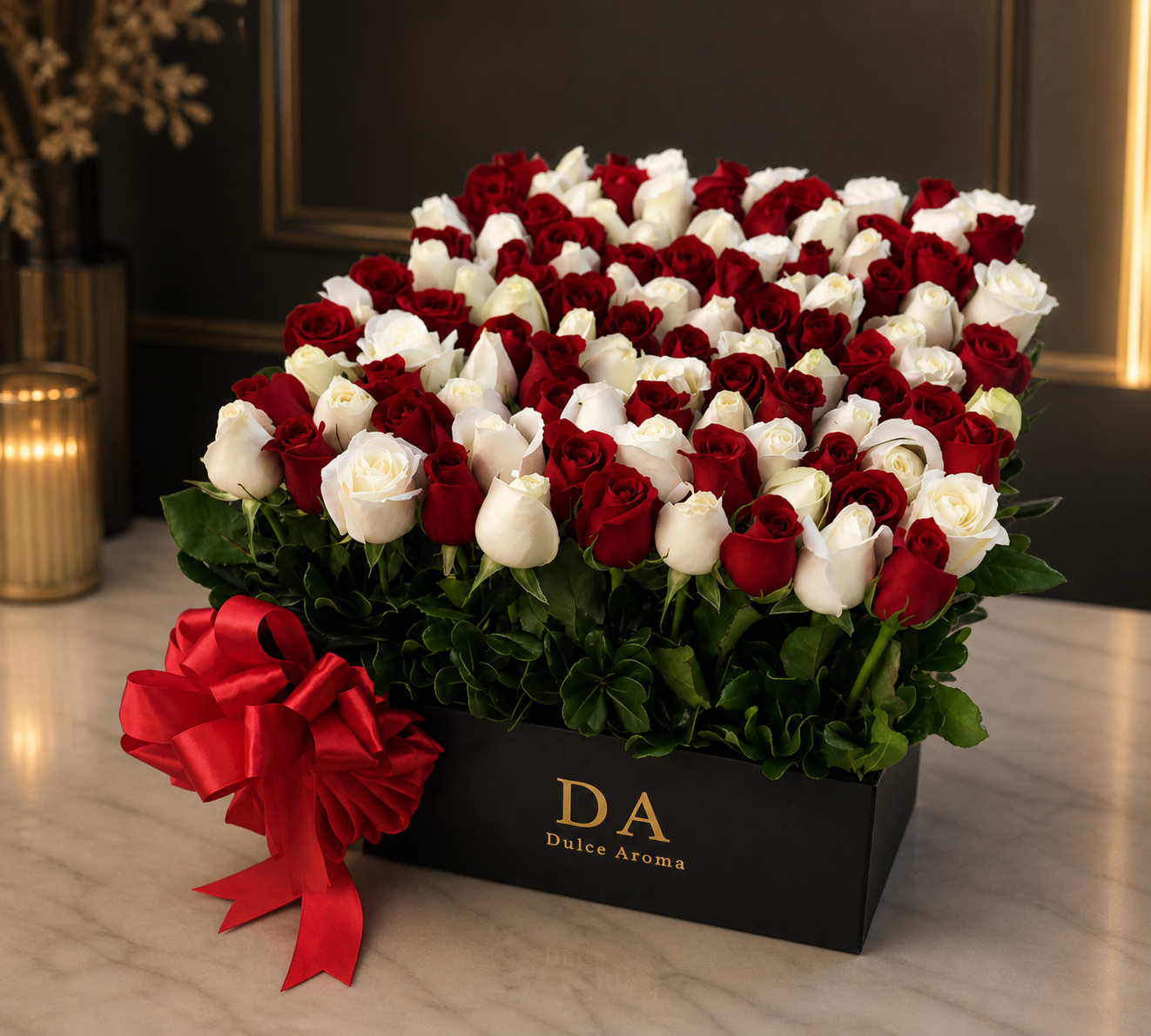 Caja cuadrada de rosas