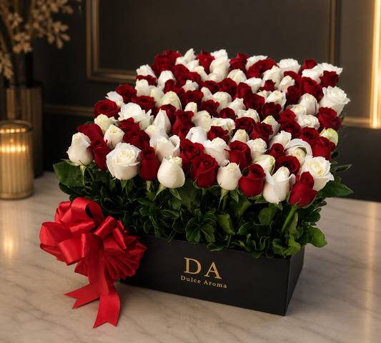Caja cuadrada de rosas