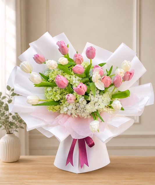 Ramo tulipanes y hortensias