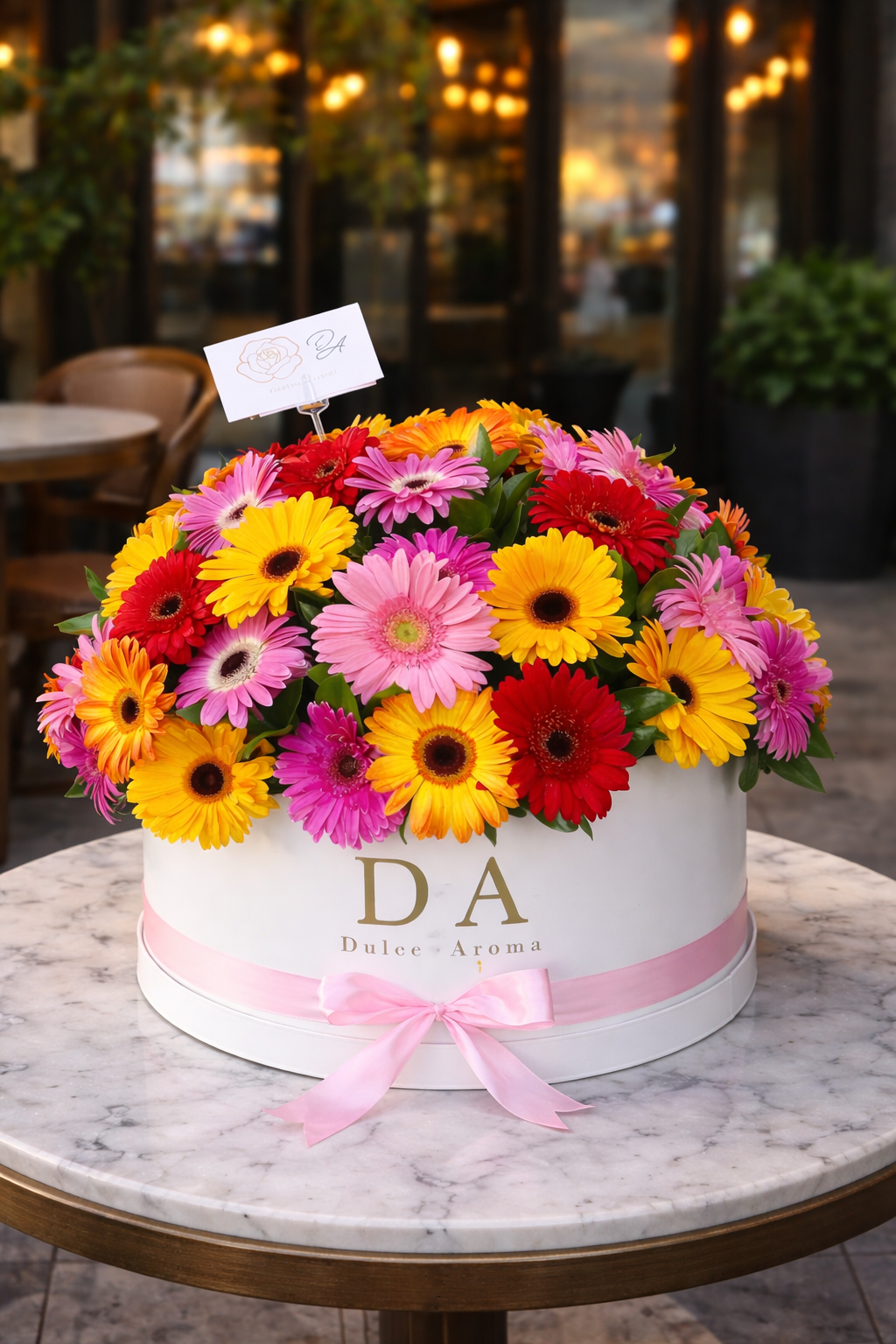 Caja Circular Gerberas Coloridas