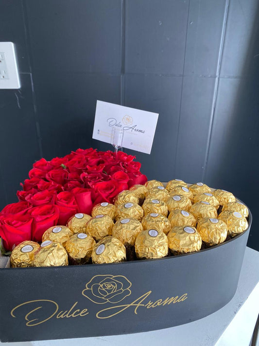 Corazón rosas y ferreros chico